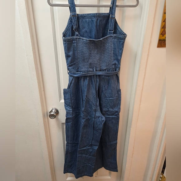 OLD NAVY Sleeveless Tie-Belt Utility Jean Blue Wide Leg Jumpsuit 100% Cotton Sm - Picture 5 of 7